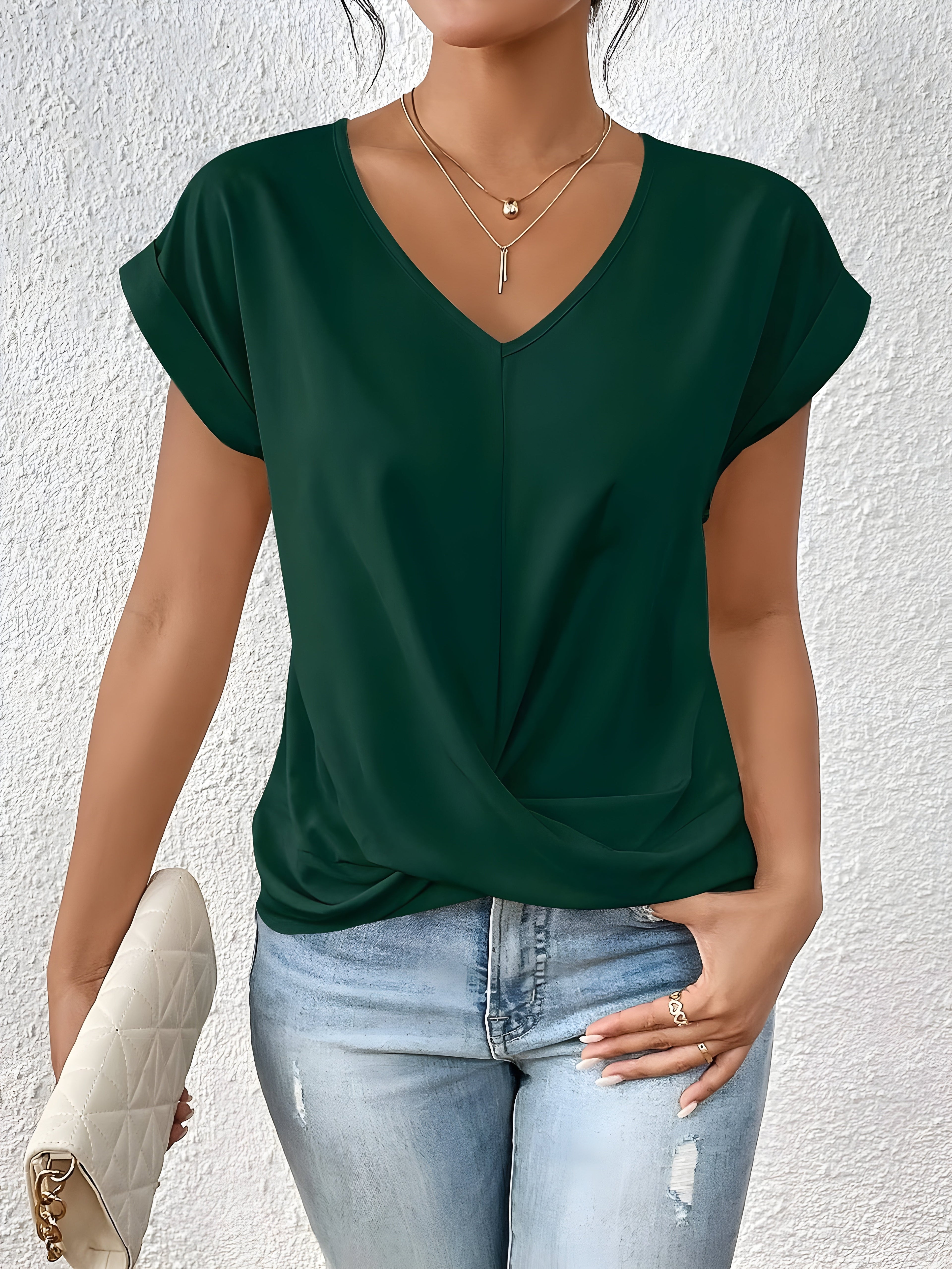 Solid V-Neck T-Shirt for Women | Short Sleeve