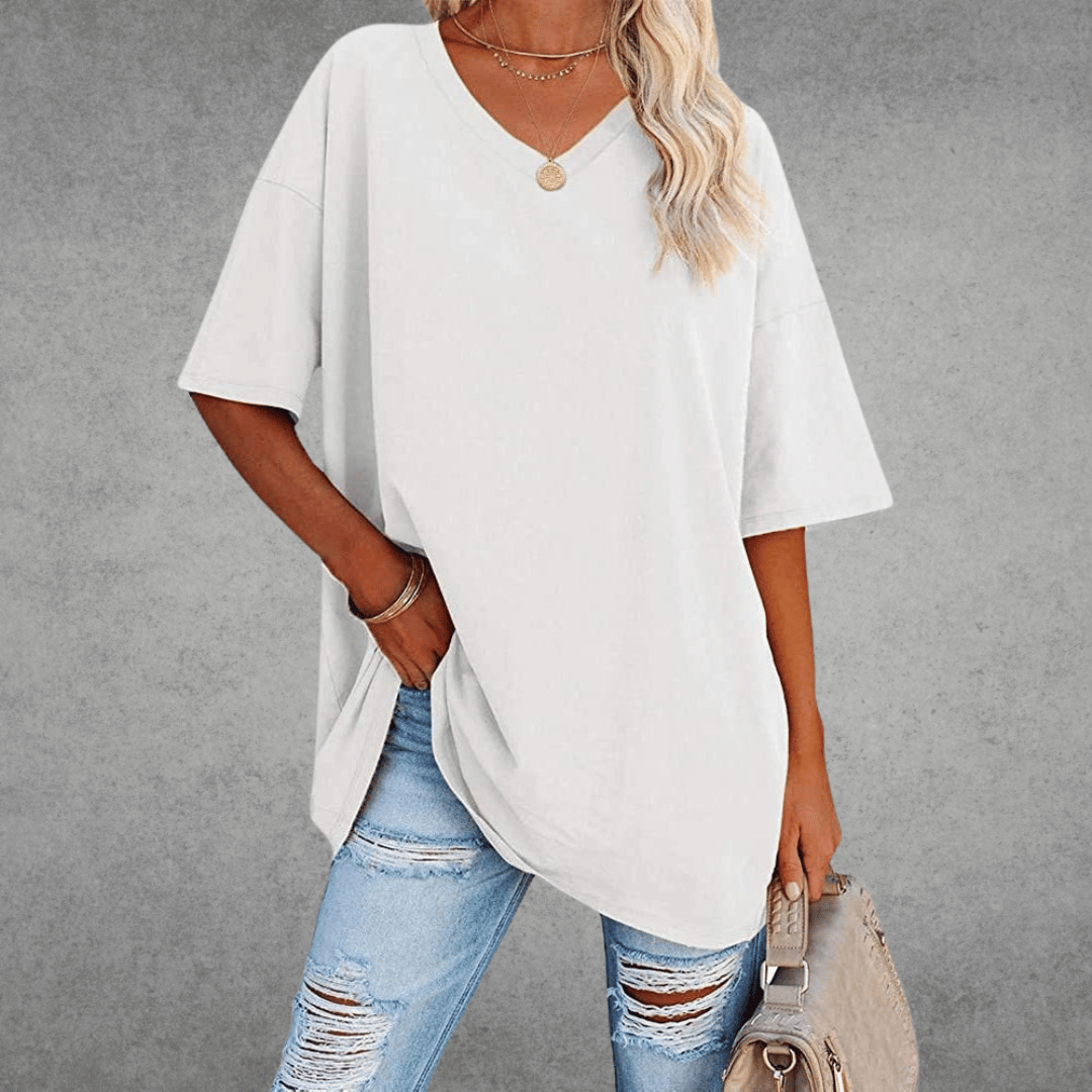 Women's Oversized Solid Color V-Neck T-Shirt