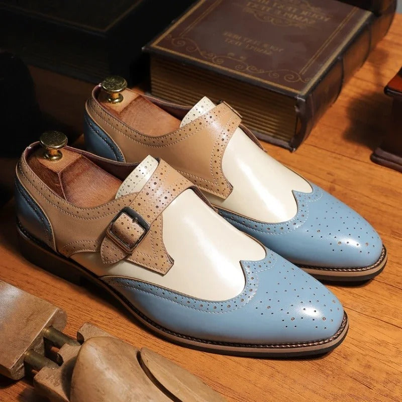 Men’s Tri-Tone Brogue Monk Strap Dress Shoes | Wingtip