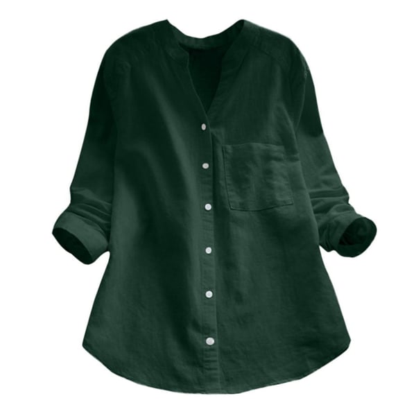 Women's Summer Linen Button-Down Blouse with Breast Pocket