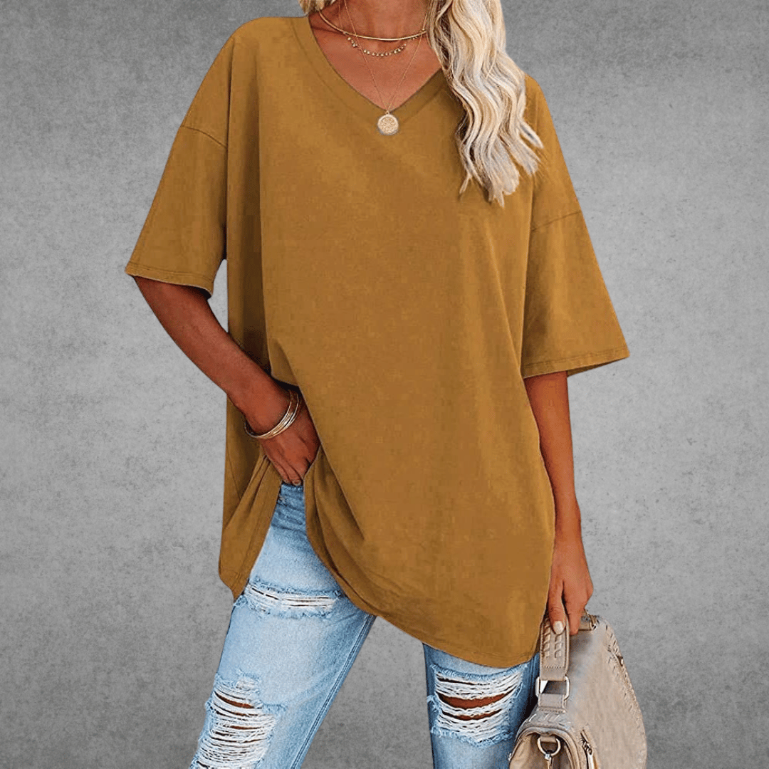 Women's Oversized Solid Color V-Neck T-Shirt