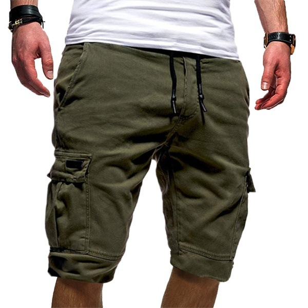 Men's Casual Cargo Shorts with Drawstring and Multiple Pockets