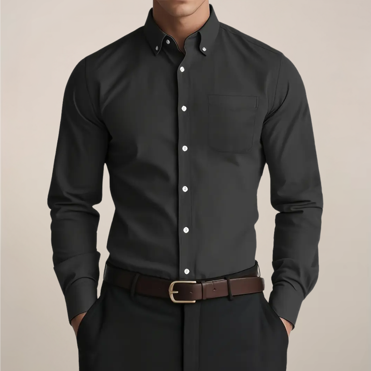 Men's Casual Long Sleeve Button-Down Shirt with Chest Pocket