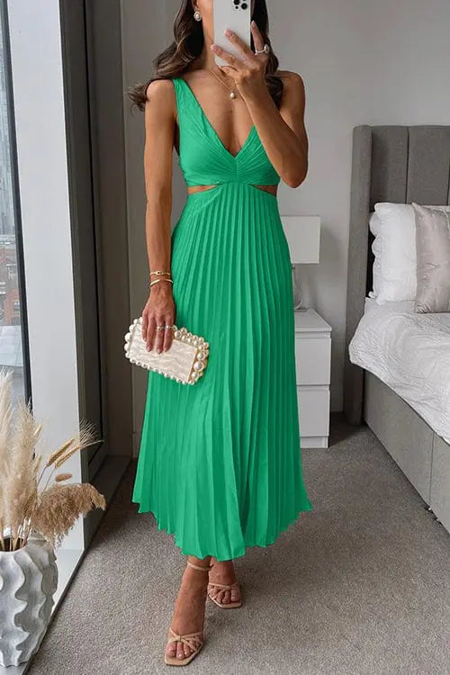 Pleated Midi Dress for Wedding Guests