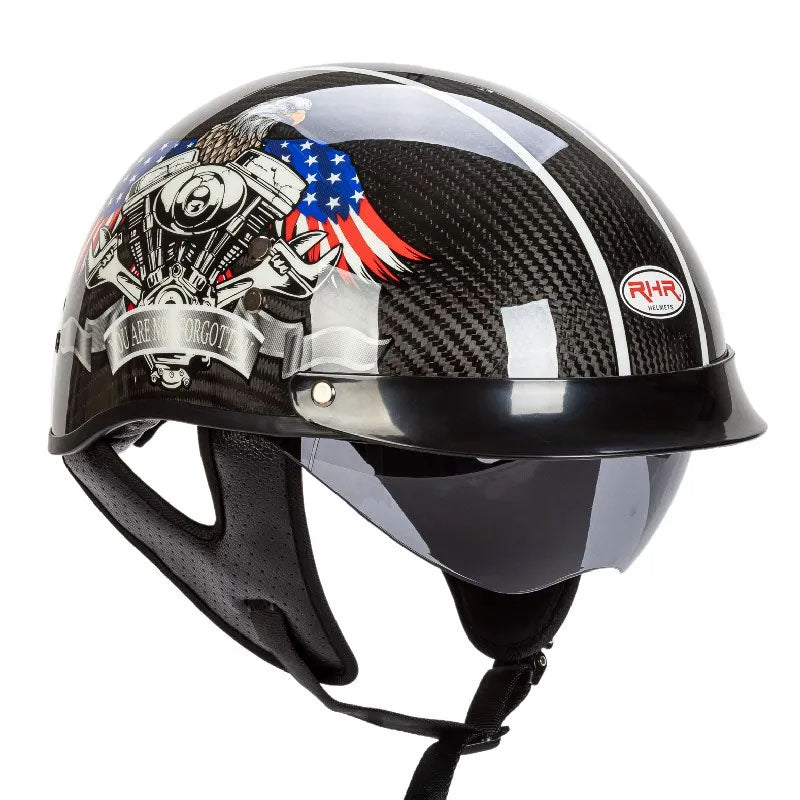 Retro Motorcycle Half-Face Helmet | with Drop-Down Sun Visor