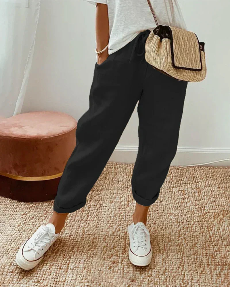 Women's Relaxed Fit Linen Pants with Drawstring