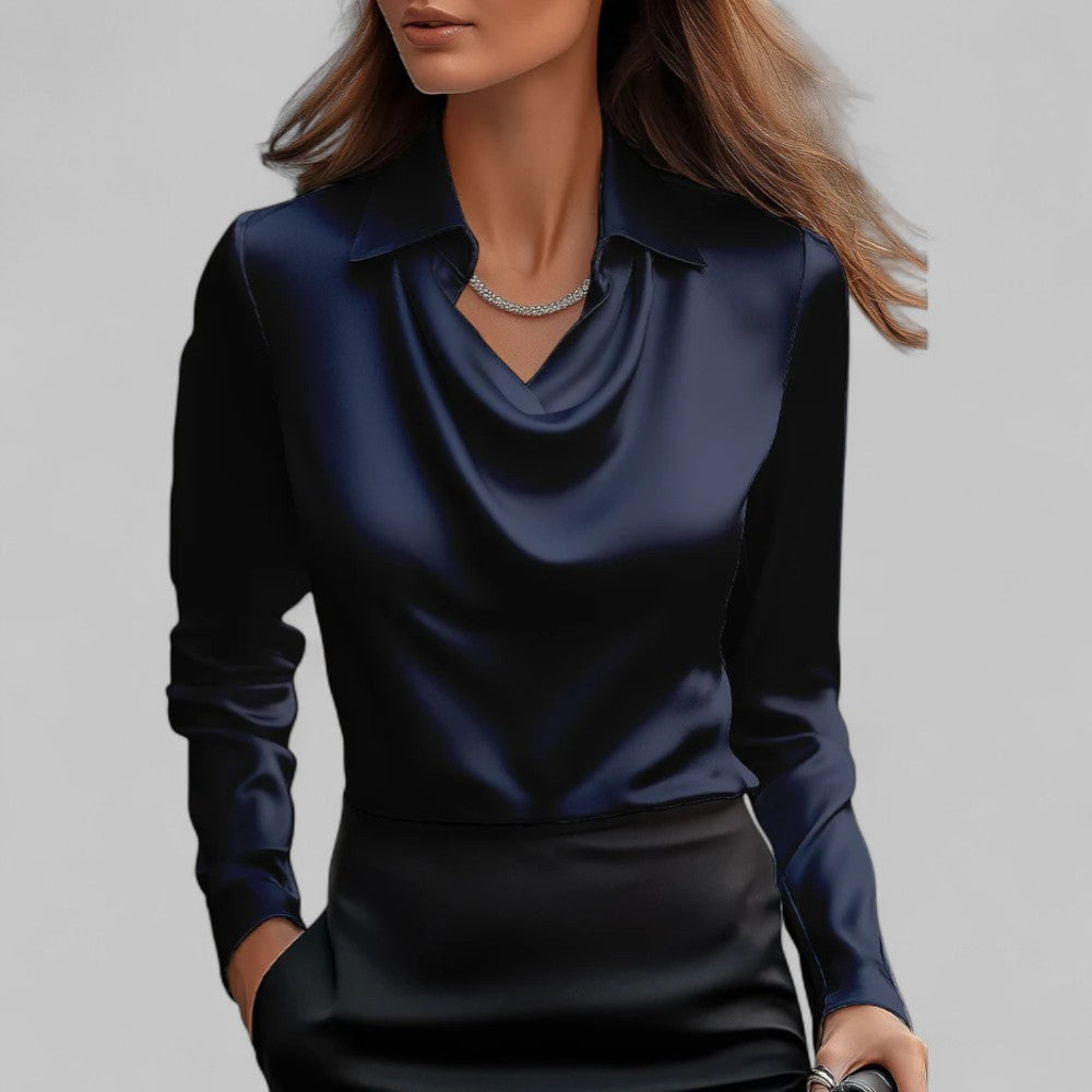 Women's Long Sleeve Waterfall Neck Blouse