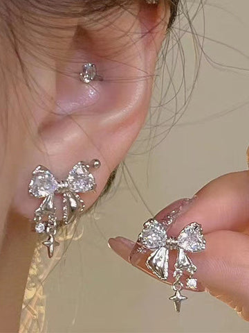 Glittering Bow Rhinestone Styling Stud Earring