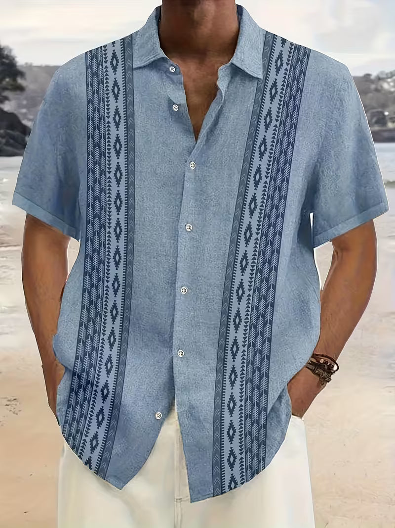 Men's Geometric Pattern Summer Beach Shirt | Short Sleeve