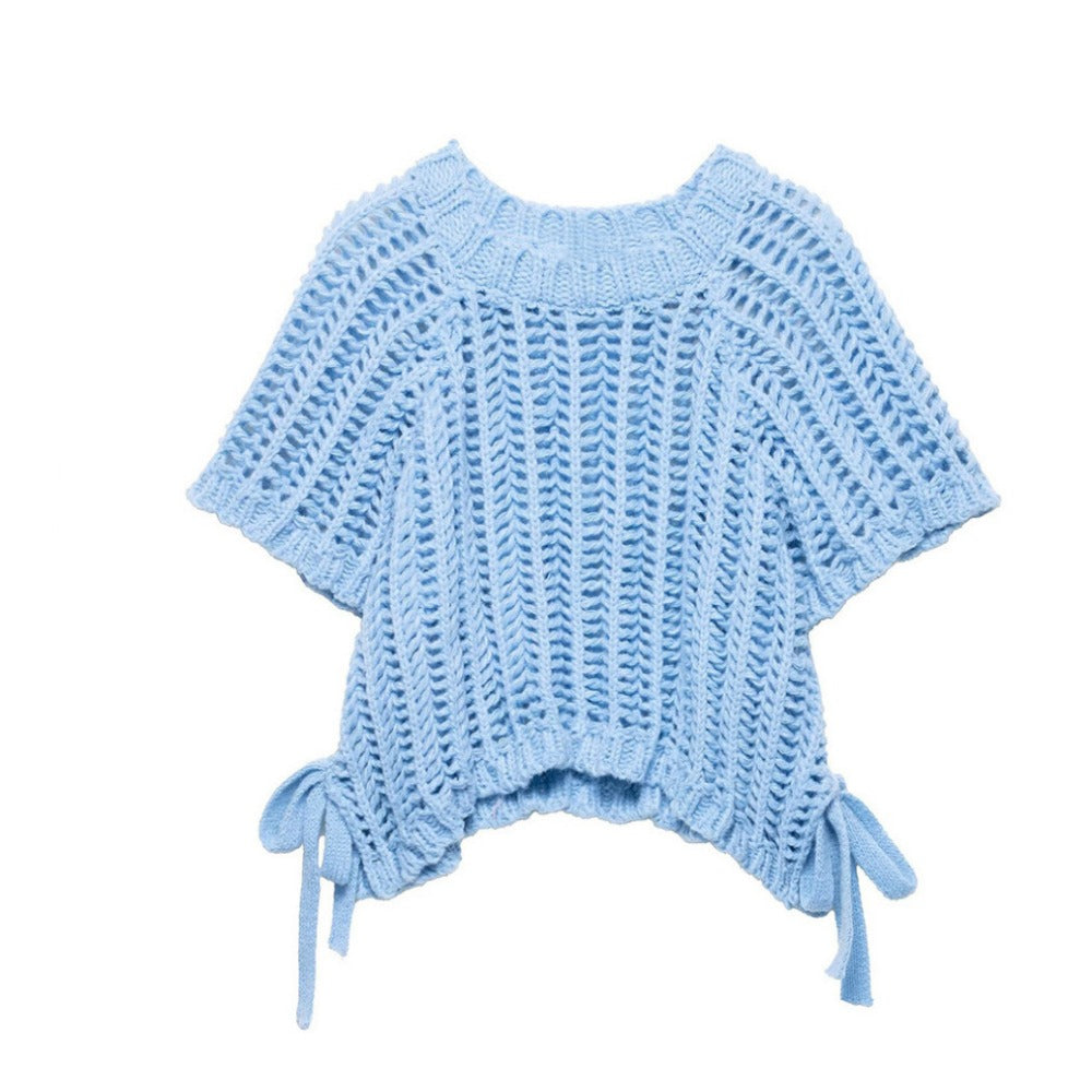 Multi Color Crochet Knit Short Sleeve Top for Women - Ginevra
