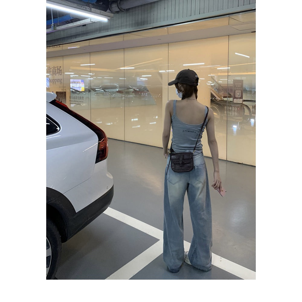 Light Blue Wide Leg Jeans with Faded Wash for Women - Anna