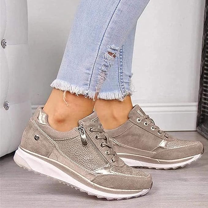 Women's Stylish Platform Sneakers | Lace-Up and Zipper Design