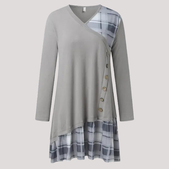 Checkered Long Sleeve Midi Dress for Women