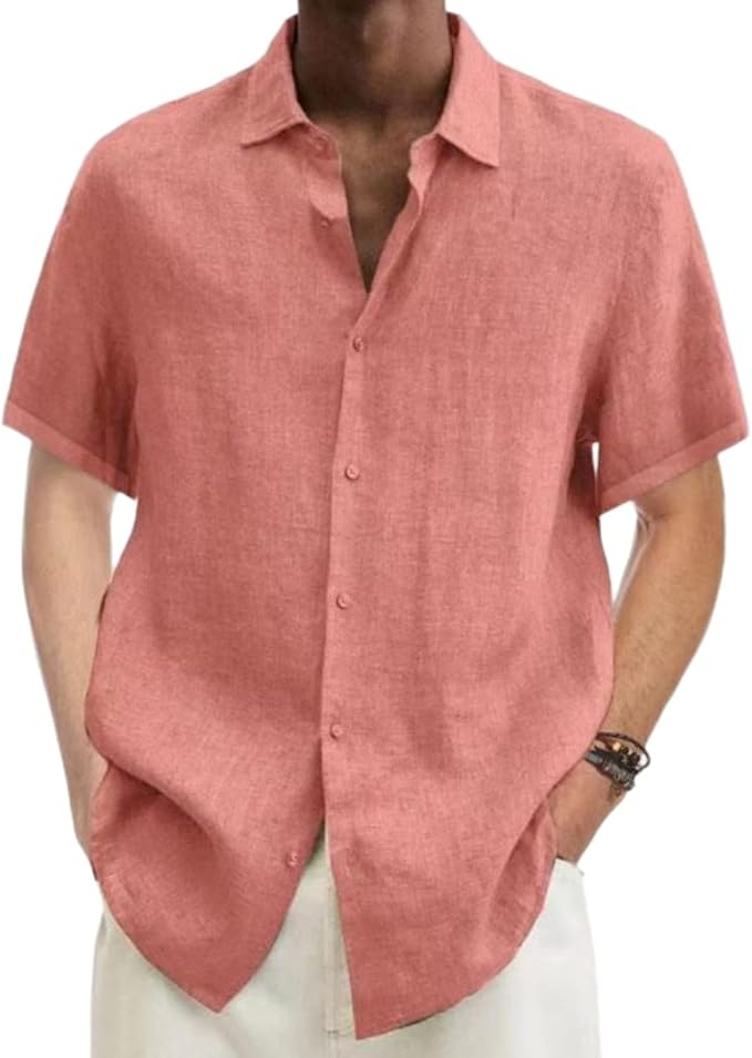 Men's Short Sleeve Casual Linen Shirt