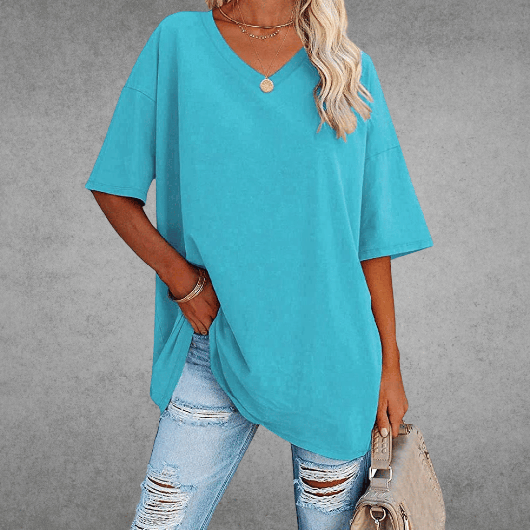 Women's Oversized Solid Color V-Neck T-Shirt
