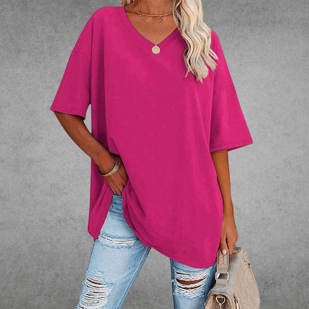 Women's Oversized Solid Color V-Neck T-Shirt