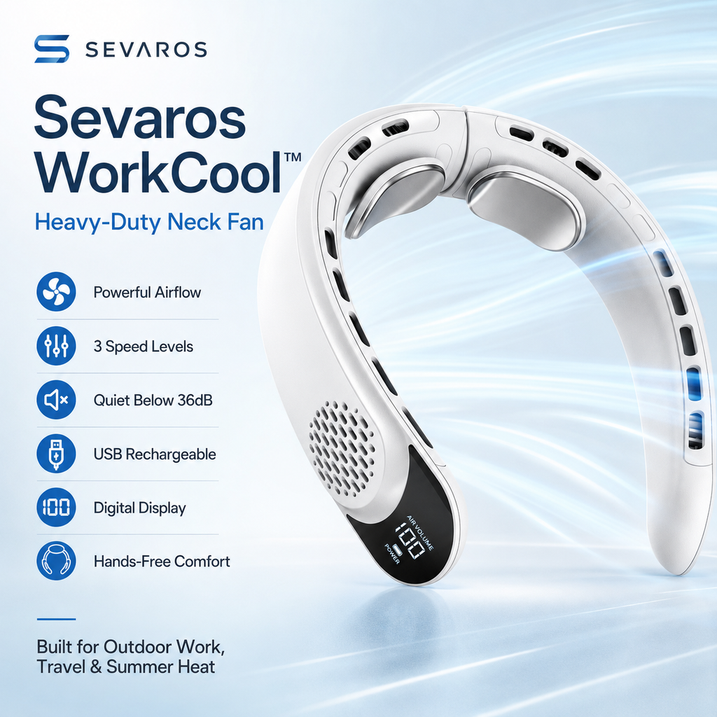 Portable Rechargeable Neck Fan with Digital Display for Cooling