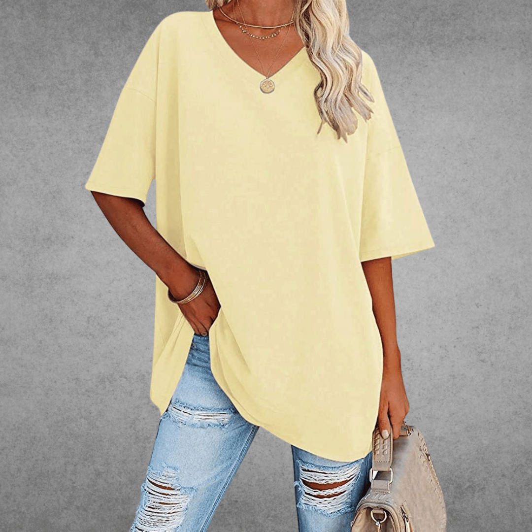 Women's Oversized Solid Color V-Neck T-Shirt