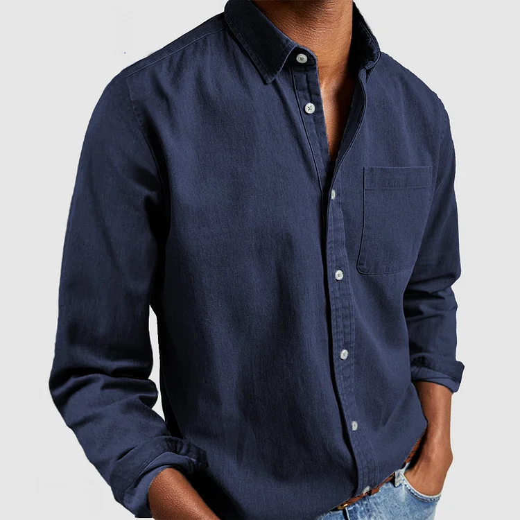 Men's Casual Button-Up Shirt with Chest Pocket
