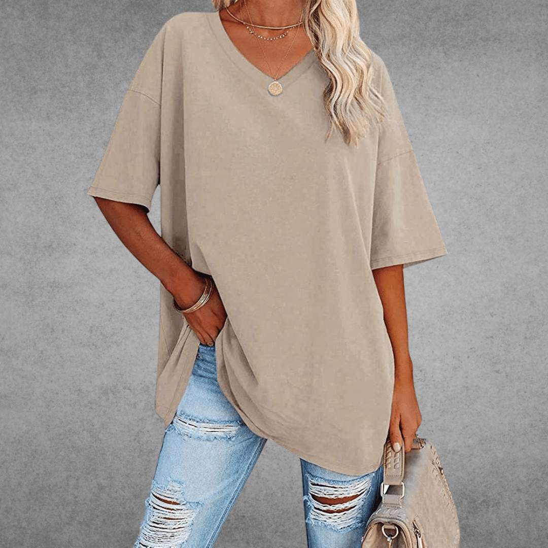 Women's Oversized Solid Color V-Neck T-Shirt