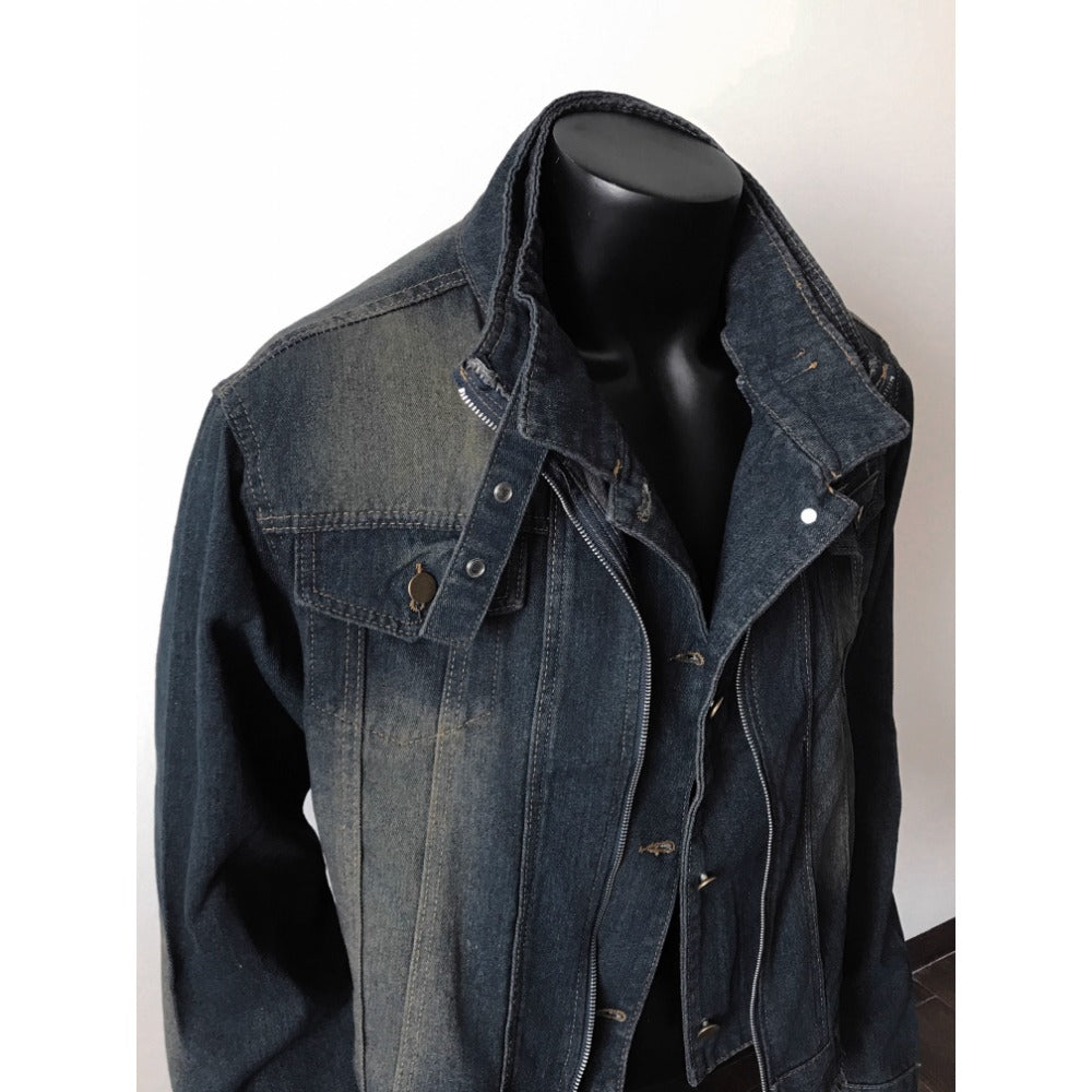 Dark Blue Denim Jacket with Frayed Hem for Men and Women - Diana