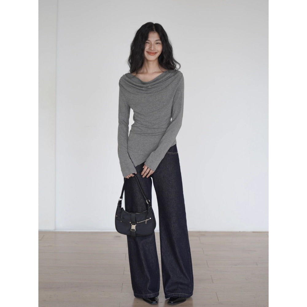Gray Off Shoulder Long Sleeve Top for Women - Giuliana