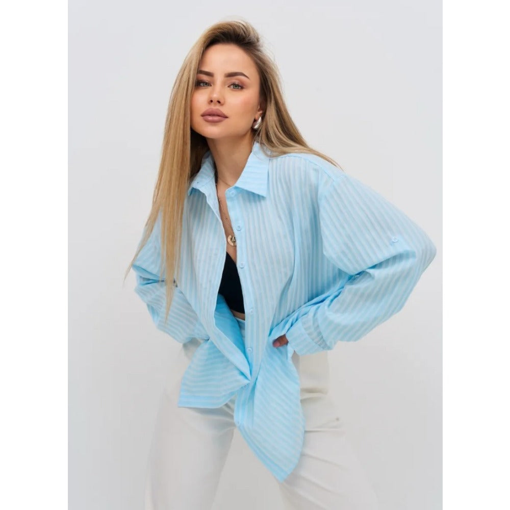 Striped Button Up Shirt with Long Sleeves for Women - Ilaria
