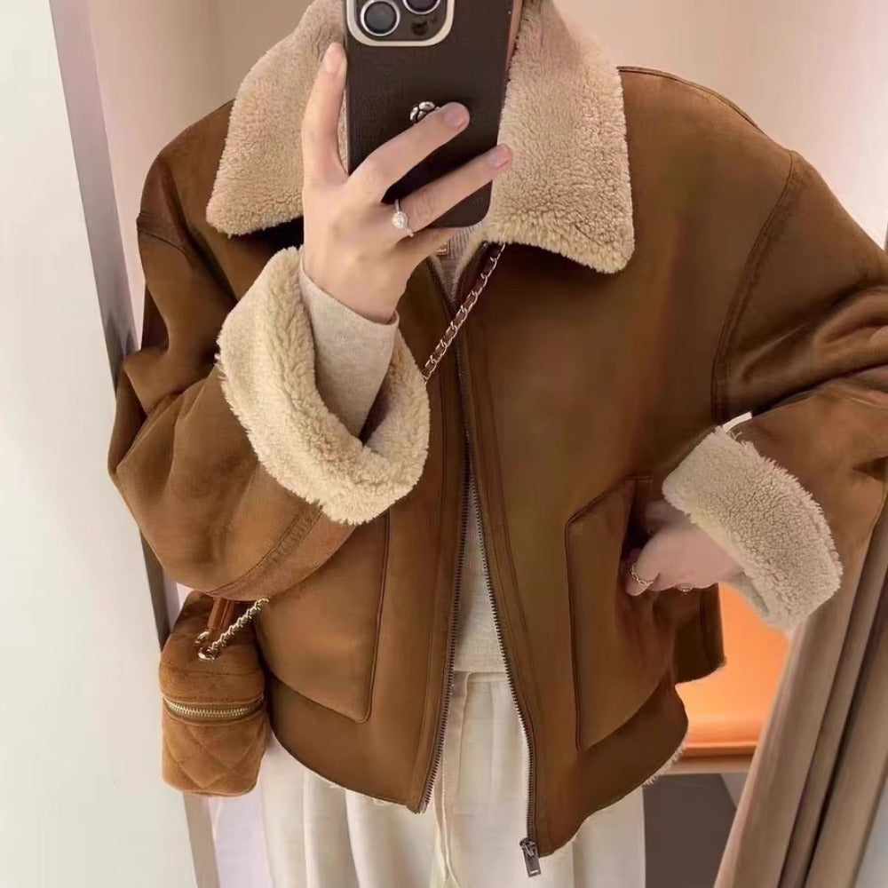 Faux Shearling Jacket with Zip Closure for Women - Erika