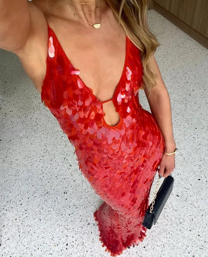 Sequin Maxi Dress with V-Neck for Women - Benedetta