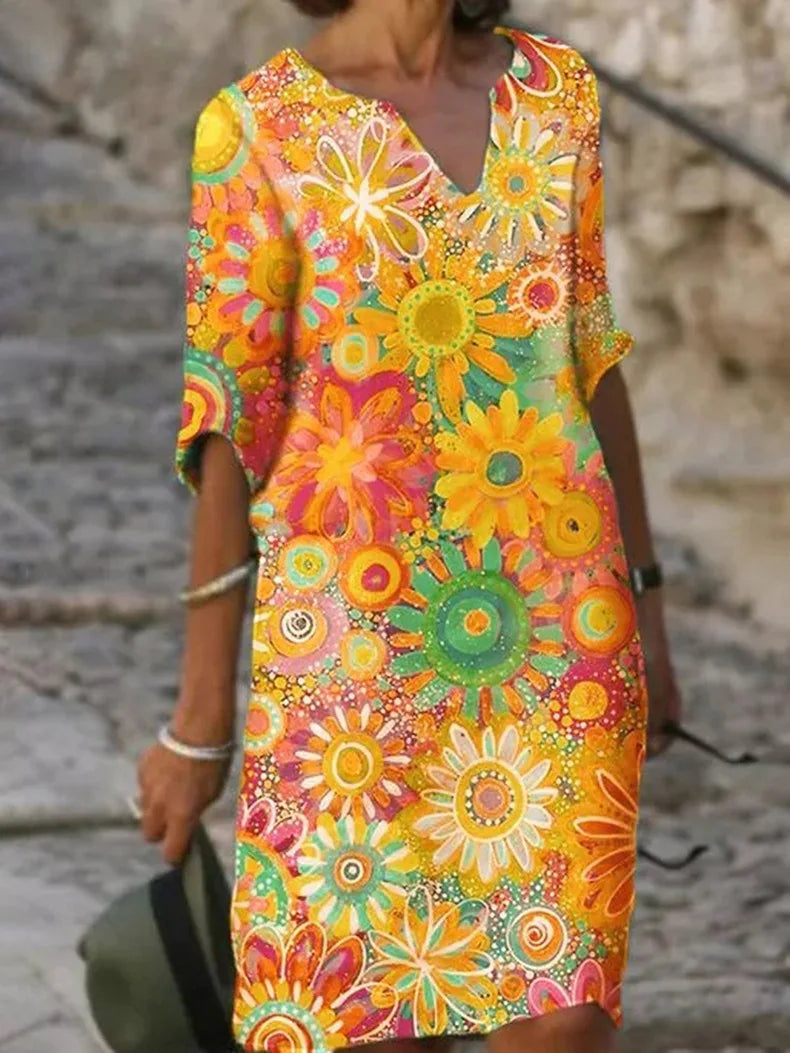 Women's V-Neck Floral Print Mini Summer Dress