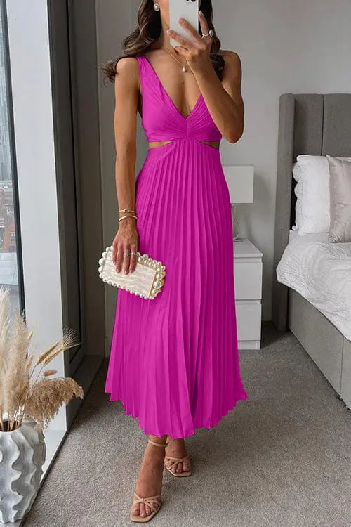 Pleated Midi Dress for Wedding Guests