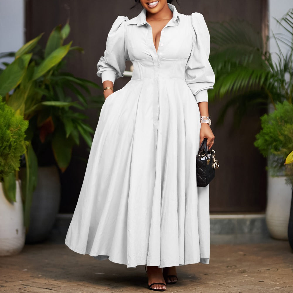 Button Down Maxi Dress with Long Sleeves for Women - Olga