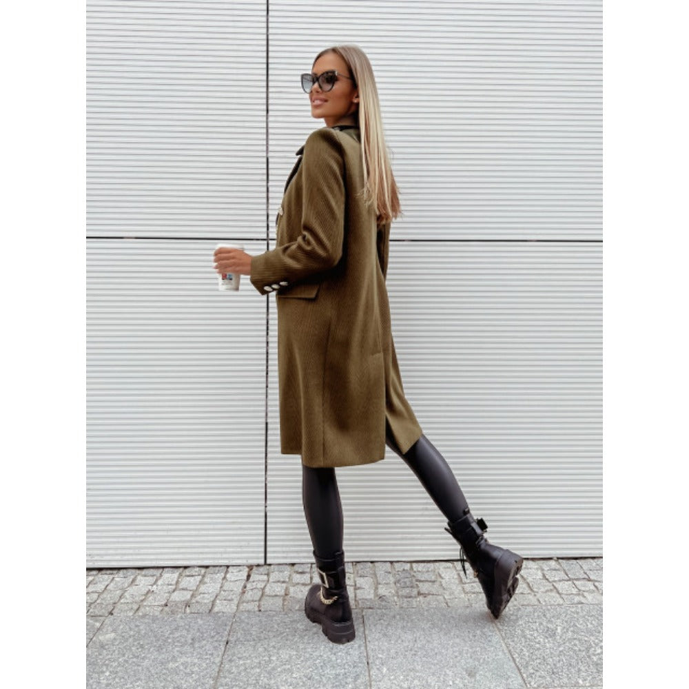 Double Breasted Long Coat with Buttons for Women - Elvira