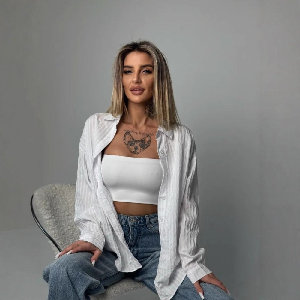 Striped Button Up Shirt with Long Sleeves for Women - Ilaria
