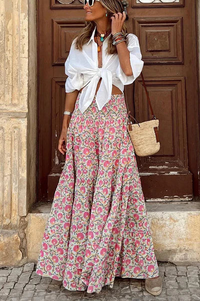 Women's High Waisted Flowy Boho Skirt | Long