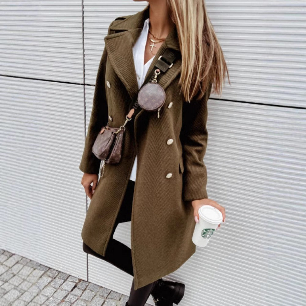 Double Breasted Long Coat with Buttons for Women - Elvira
