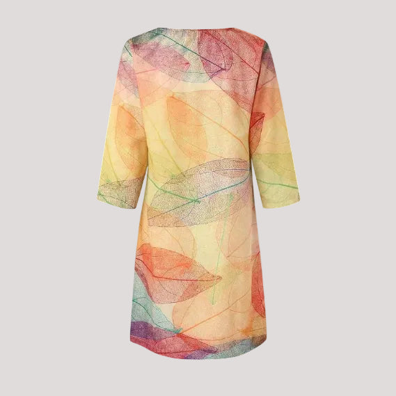 Women's V-Neck Midi Dress with Leaf Pattern for Summer