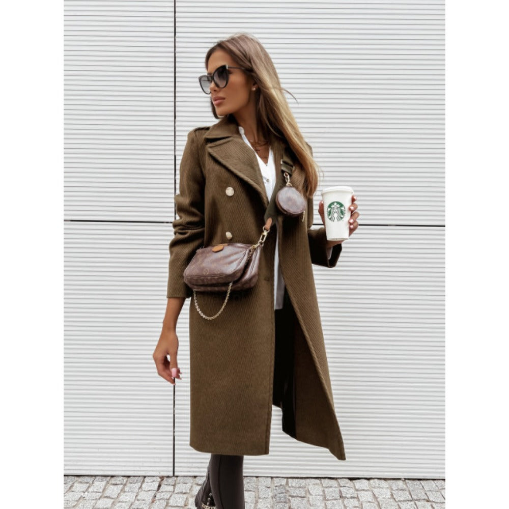 Double Breasted Long Coat with Buttons for Women - Elvira