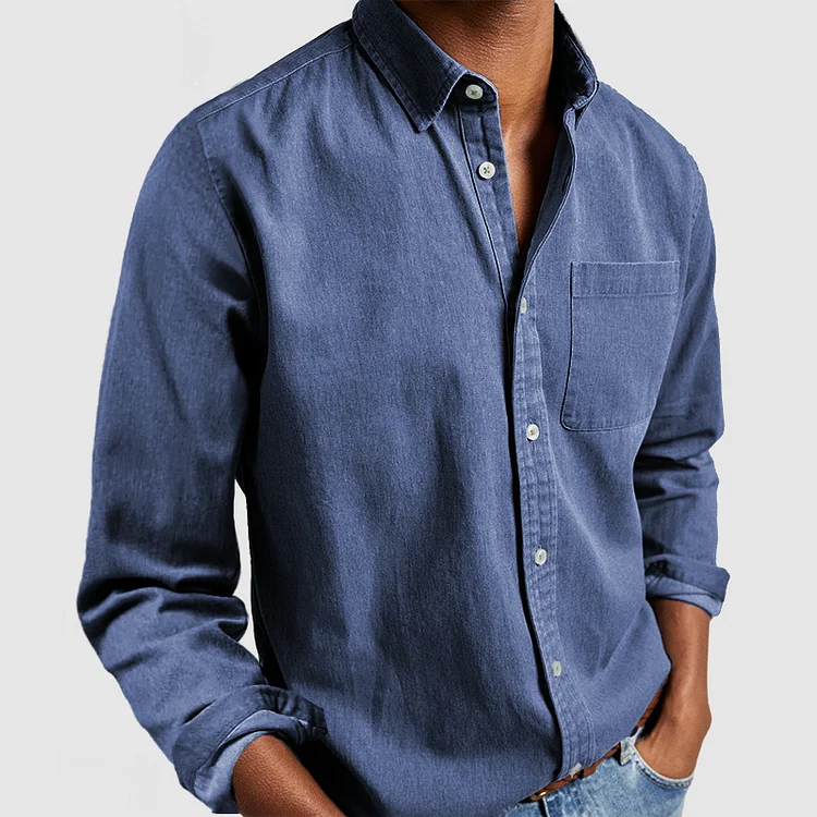 Men's Casual Button-Up Shirt with Chest Pocket