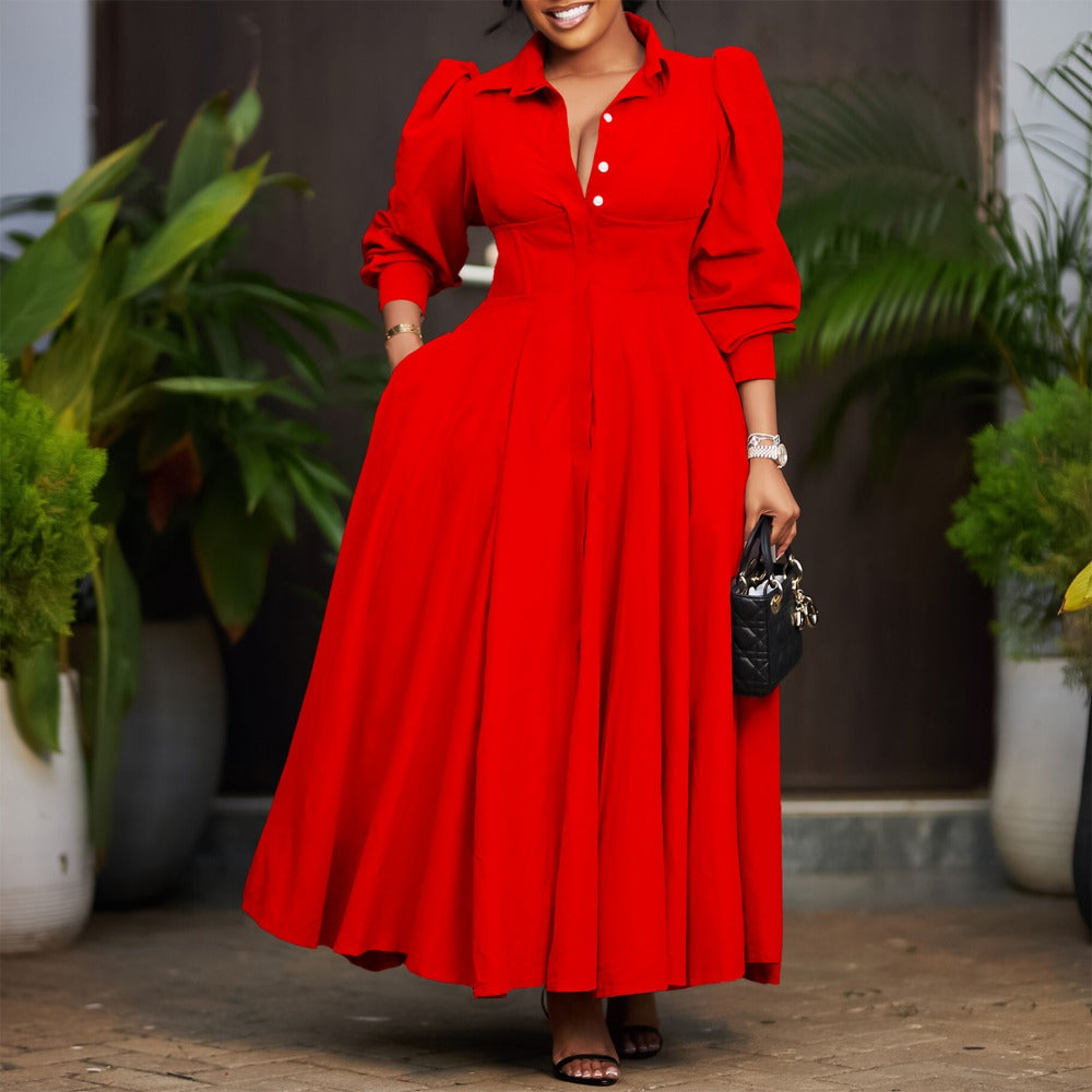 Button Down Maxi Dress with Long Sleeves for Women - Olga