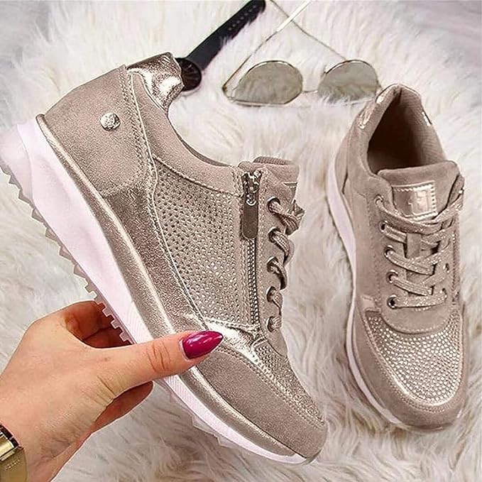 Women's Stylish Platform Sneakers | Lace-Up and Zipper Design