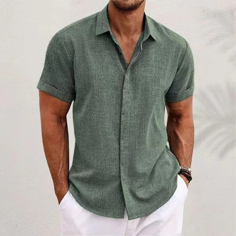 Men's Short Sleeve Beach Polo Shirt with Button Closure