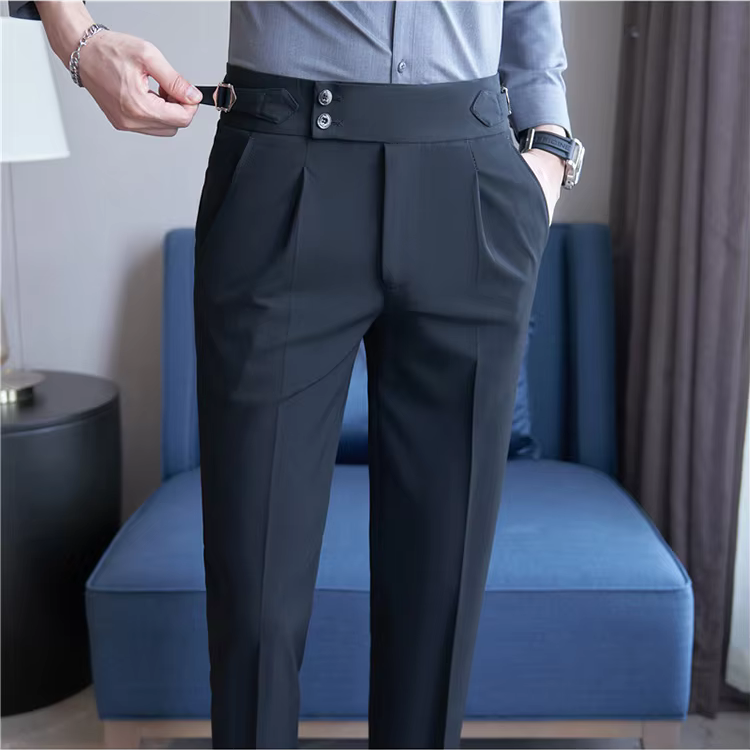 Men's Slim Fit Pleated Formal Pants | High Waisted