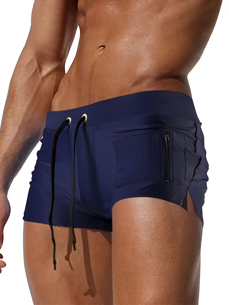Men's Low Rise Swim Trunks | with Zipper Pocket