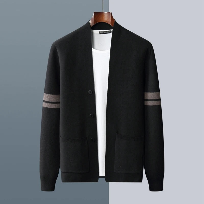 Men's Slim-Fit Button-Front Cardigan | with Striped Sleeve