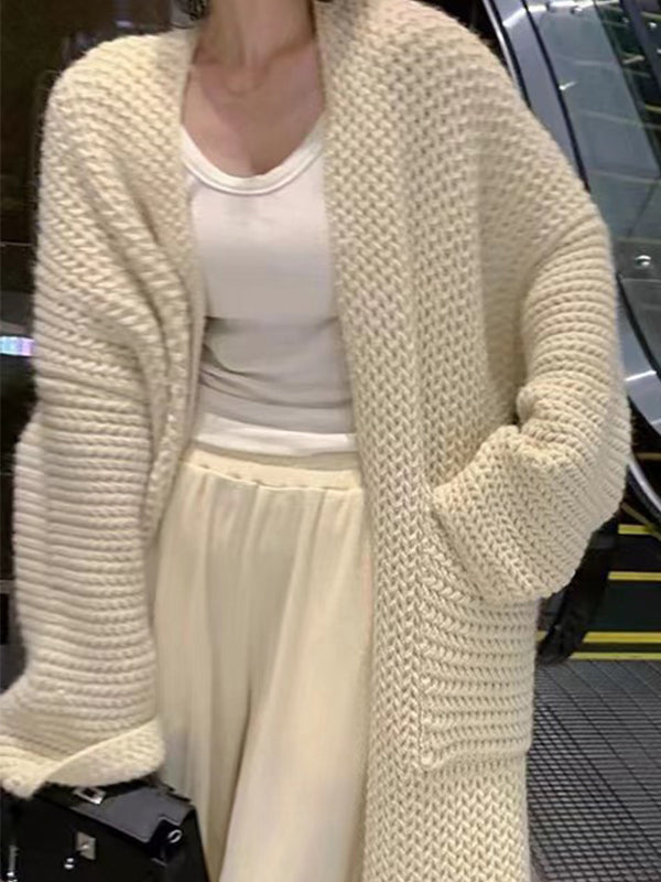 Vintage Solid Color Oversized Knit Cardigan