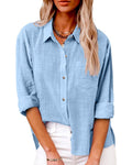 Women's Casual Loose Fit Collared Shirt with Chest Pocket | Long Sleeve