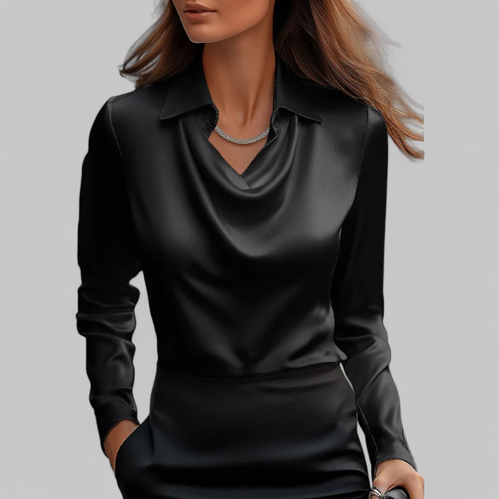 Women's Long Sleeve Waterfall Neck Blouse