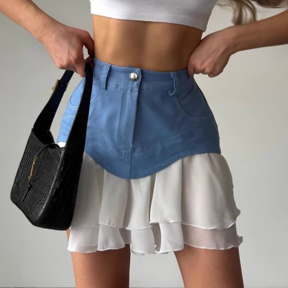 High-Waisted Mini Skirt with Button Detail for Women - Clotilde