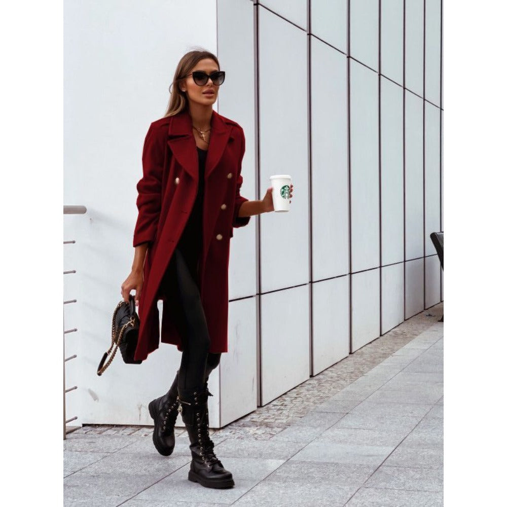Double Breasted Long Coat with Buttons for Women - Elvira